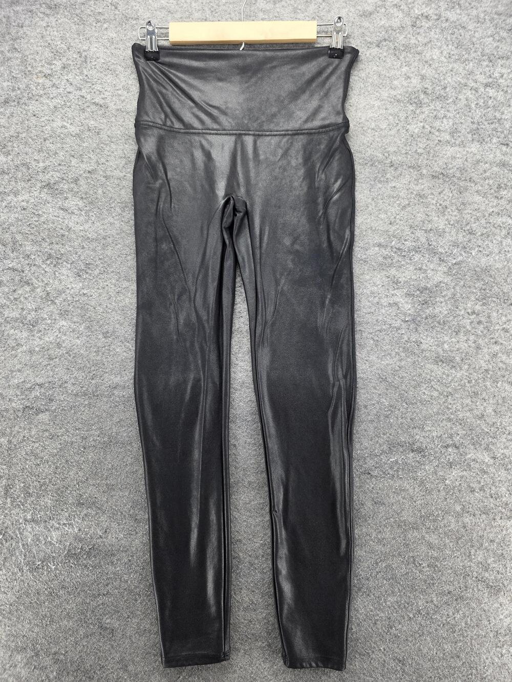 Spanx Leggings Womens Large Black Faux Leather High Rise Shaping Coated